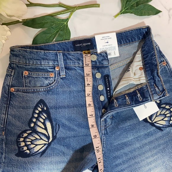 Lucky Brand High Rise Drew Mom Embroidered Butterflies - Picture 15 of 17